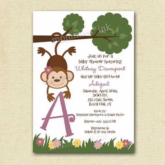 Flowered Monkey Business - Baby Shower Invitation - PRINTABLE INVITATION DESIGN Il_570xn