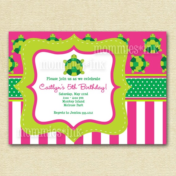 Preppy Turtle Birthday Party Invitation - PRINTABLE INVITATION DESIGN Il_570xn