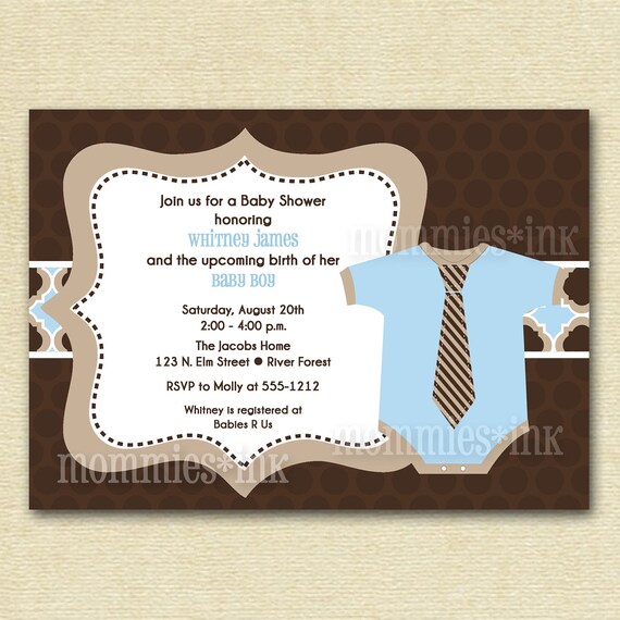 Light Blue and Brown Little Man Bodysuit Baby Shower Invitation - PRINTABLE INVITATION DESIGN Il_570xn