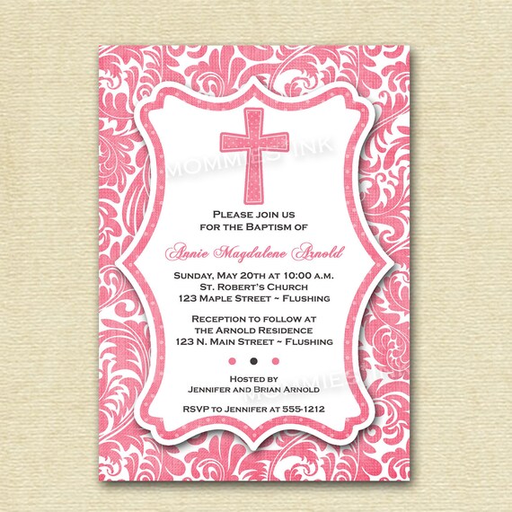 Modern Damask Baptism or Christening Invitation - PRINTABLE INVITATION DESIGN Il_570xn
