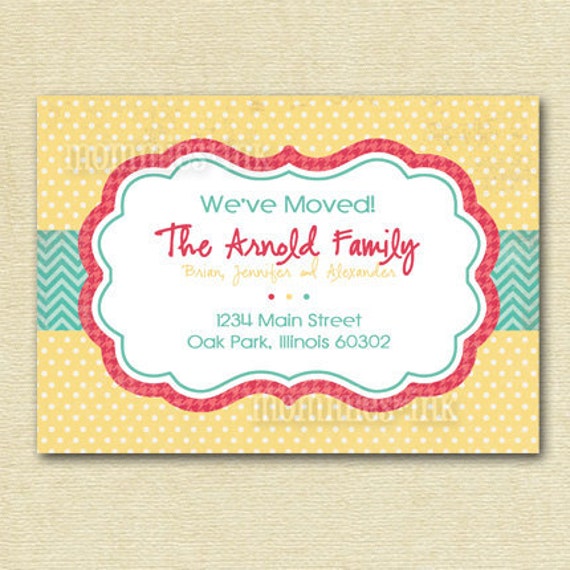 Shabby Chic Polka Dot Moving Announcement with Chevron Accent - PRINTABLE DESIGN Il_570xn