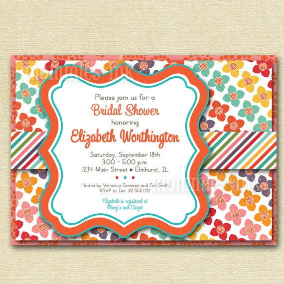 Rainbow Posy Stripe Bridal Shower Invite - PRINTABLE INVITATION DESIGN Il_570xn