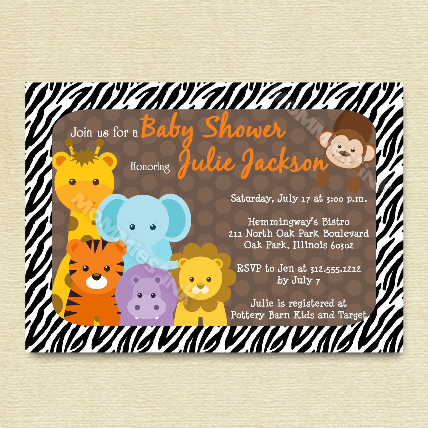 Jungle Baby Zebra Border ... Baby Shower Invite PRINTABLE