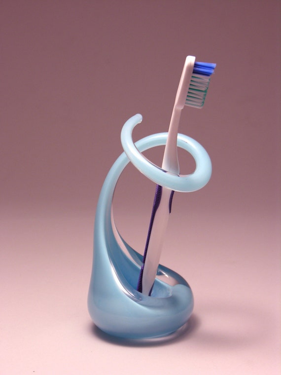 Toothbrush Holder Light Blue by BradTurnerGlass on Etsy