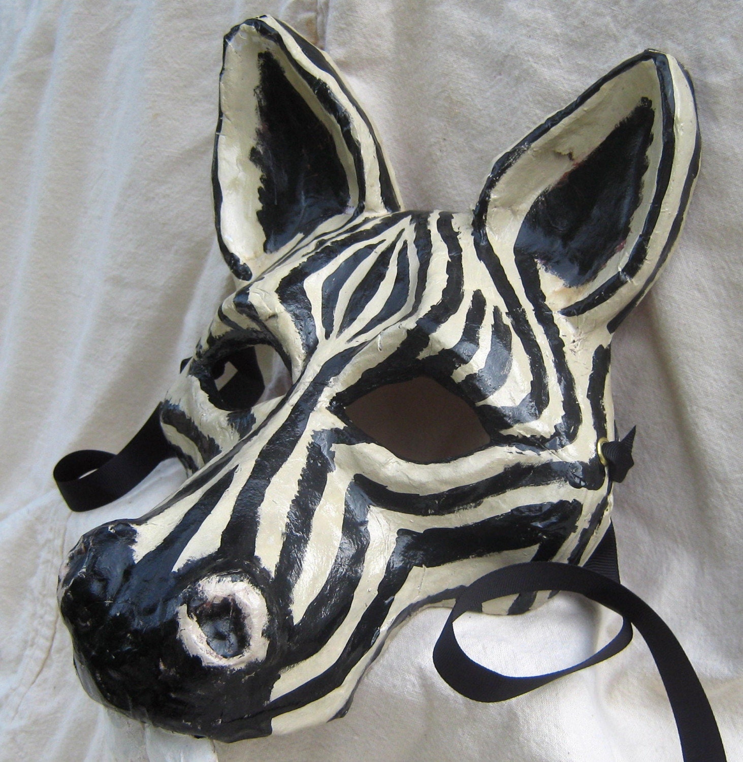 Zebra paper mache mask