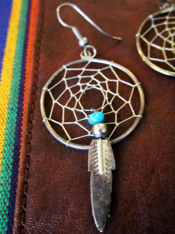 Silver Dreamcatcher Earrings With Turquoise