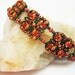Red Orange Cuff Bracelet - Double Strand Bracelet - Antique Brass Bracelet - Autumn - Fall - Fashion Jewelry