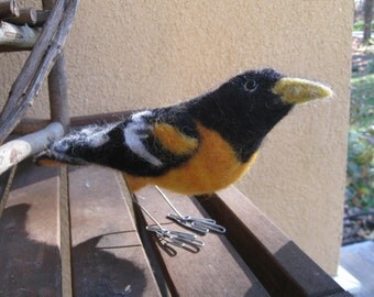 Mr. Baltimore Oriole, needle felted bird sculpture