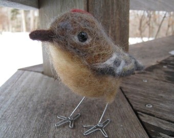 Mr. Ruby-crowned Kinglet, needle felted bird