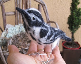 Mr. Black and White Warbler, needle felted bird