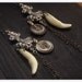 Howling Moon, Antique Crescent Moon and wheat shell buttons, coyote fangs, and fringe Gothic Victorian taxidermy earrings