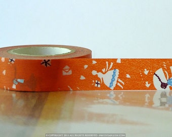 Japanese Washi Tape Orange LOVE LETTER Girl Pattern 15mm SINGLE