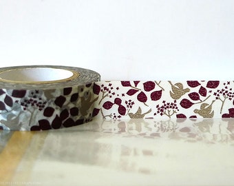 Japanese Washi Tape autumn washi tape Woodland Brown Bird Tree, Leaves, Fall Washi tape Masking Tape 15mm Fall Wedding