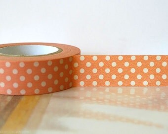 Japanese Washi Tape PEACH PINK Polka Dots 15mm Gift Packaging