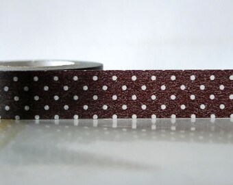Japanese Washi Tape - White on BLACK Polka Dots Pattern 15mm SINGLE