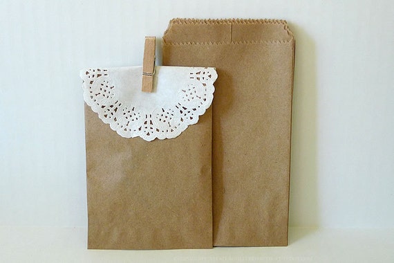 kraft Favor   Paper 3 Paper Wedding Brown Bags BLANK bags paper  favour 50 Kraft Bags 1/4  Bags