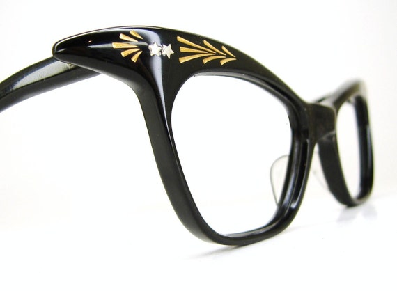Vintage Black Winged Cat Eye Eyeglasses By Vintageopticalframes