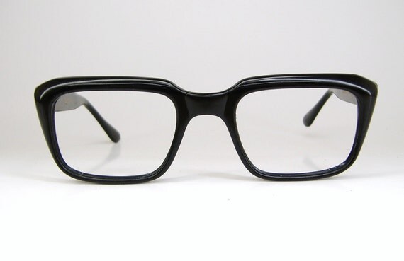 Vintage Mens Black Horn Rim Eyeglasses Frame Nos 