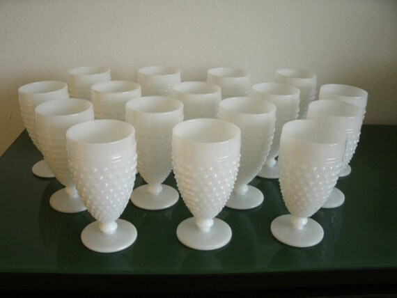 Set Of 16 Vintage White Hobnail Milk Glass Goblets By Swimmingdeep