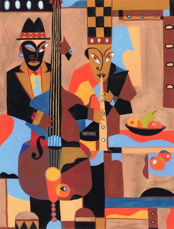 Jazz Art Print from Jazz Painting with Bass Player. by ShariImbo