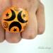 Art Ring Painted Pebble- Half moon and stars , halloween ring