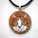Cat Jewelry - Orange Cat Necklace, Hand Painted Wood pendant , gift under 50 for pet lovers, cat lovers