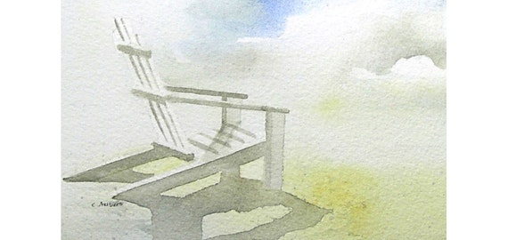 Original Beach Art Watercolor Painting Adirondack Chair
