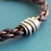 Mens Leather Bracelet, Brown Braid with Sterling Silver Tube