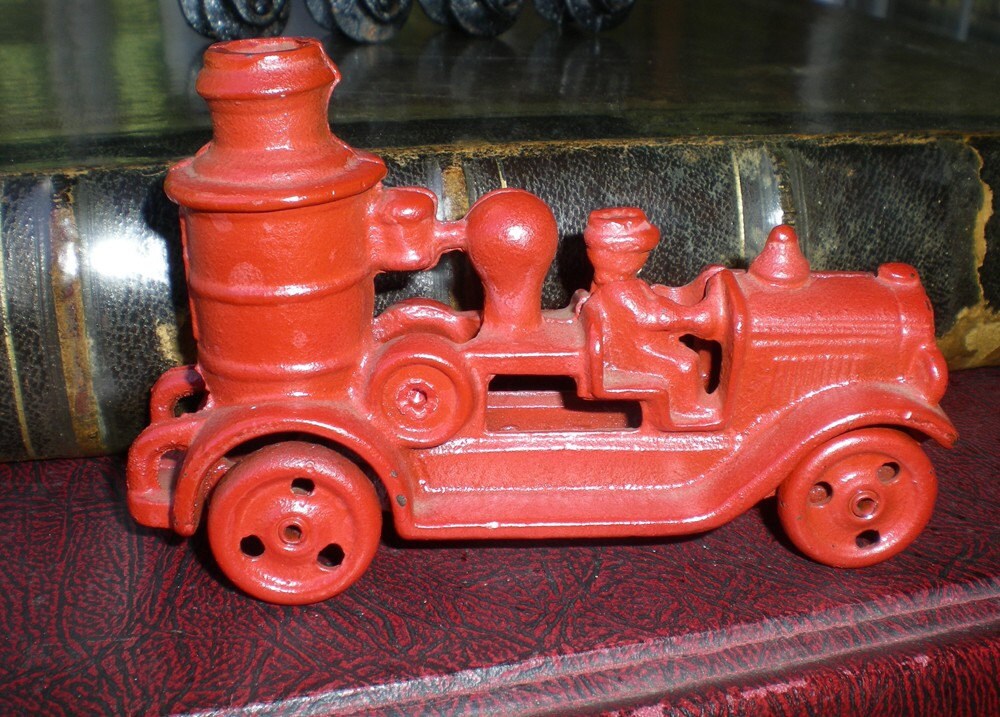 Vintage Cast Iron Fire Engine with Driver by artsyphartsyetc