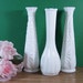 3 Milk Glass Bud Vases. 1 CLG Ribbed and 2 Star Burst Daisy. Vintage Wedding Collection. 1302