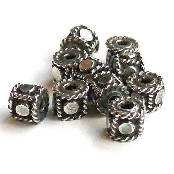 Bali Sterling Silver Barrel Bead with Rope and Dots 5mm 10