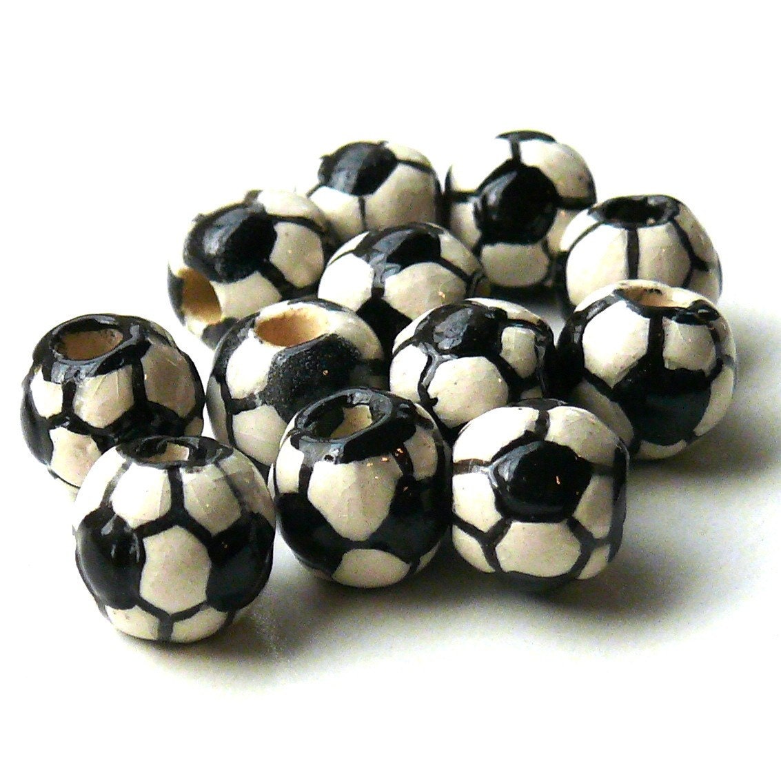 Ceramic Soccer Ball beads 8mm 12 beads