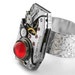 Steampunk Ring, Vermillion Red Glass & Vintage Watch Mechanism - Adjustable Steampunk Ring