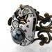 Steampunk Ring, Snowflake Obsidian Vintage Watch Mechanism, Adjustable Copper Filigree Ring