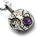 Steampunk Necklace, Amethyst & Vintage Gruen Watch Movement - Long Chain Necklace