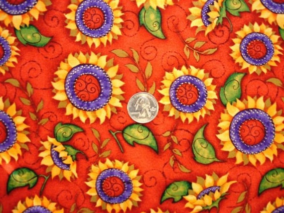 Sunflower fabric in red by P and B Textiles