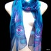 Silk Scarf Hand Painted Peacock Feathers Blue Pink Chiffon Art Nouveau TT Team