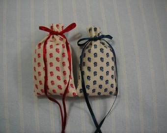 Red and Blue 3"X2" Sachets-'Flower Garden' Fragrance-Hand Blended Herbal Cotton Floral Sachet-Red and Blue Ribbon-Cindy's Loft-158
