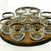 Mid Century Dorothy Thorpe Era Roly Poly Silver Rim Glasses And Ice Bucket With Tray Set. Mad Men Style.