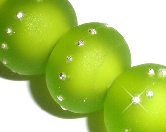 SAND PEBBLES in Lime .....Set of -5- Handmade Lampwork Beads bright summer citrus green grass color BeatleBabyGlassworks sra