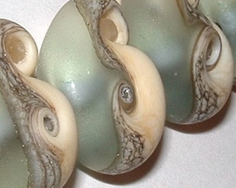 SAND and SURF.... Set of 7 Handmade Lampwork Sea Beads...water beach summer blue cream tide shore BeatleBaby Glassworks