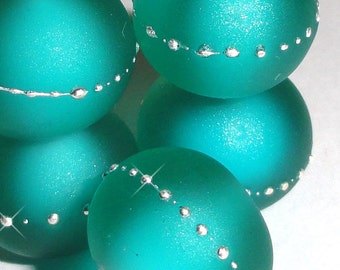 Sand Pebbles in TEAL .....Set of -FIVE- Handmade Lampwork Beads sea glass beach ocean summer sand silver.....BeatleBabyGlassworks
