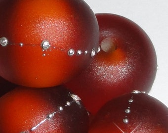 Sand Pebbles in AMBER .....Set of -5- Handmade Lampwork Beads.....topaz golden warm brown glow autumn winter BeatleBabyGlassworks