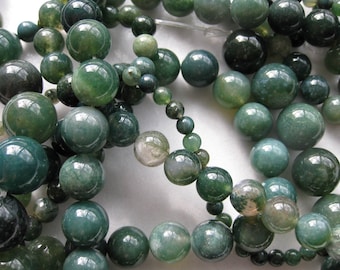 10mm Moss Agate Round Beads - 16 inch strand