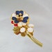 Vintage Brooch Mod Flower Power Red White Blue and Gold