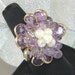 Vintage Ring Bezel Set Amethyst Purple Crystal Bead and Faux Pearls