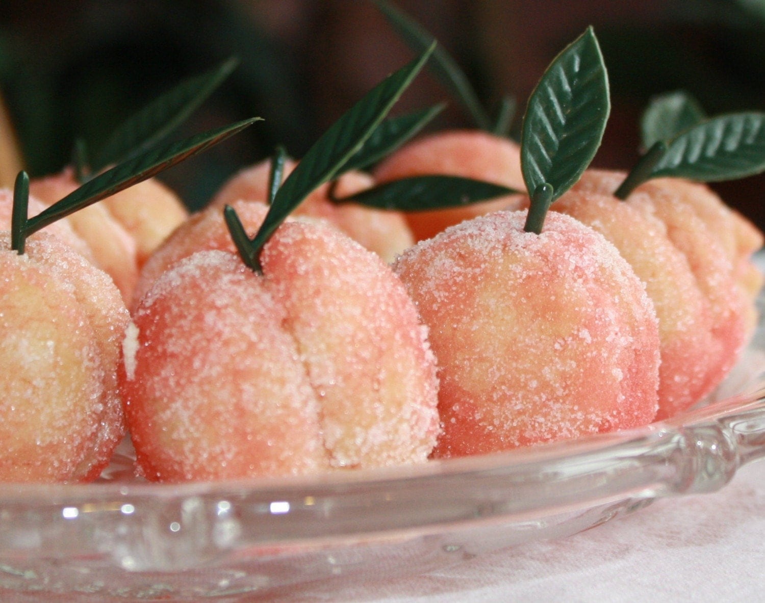 Peach Cookies Peach shaped with a small plastic leaf 3D