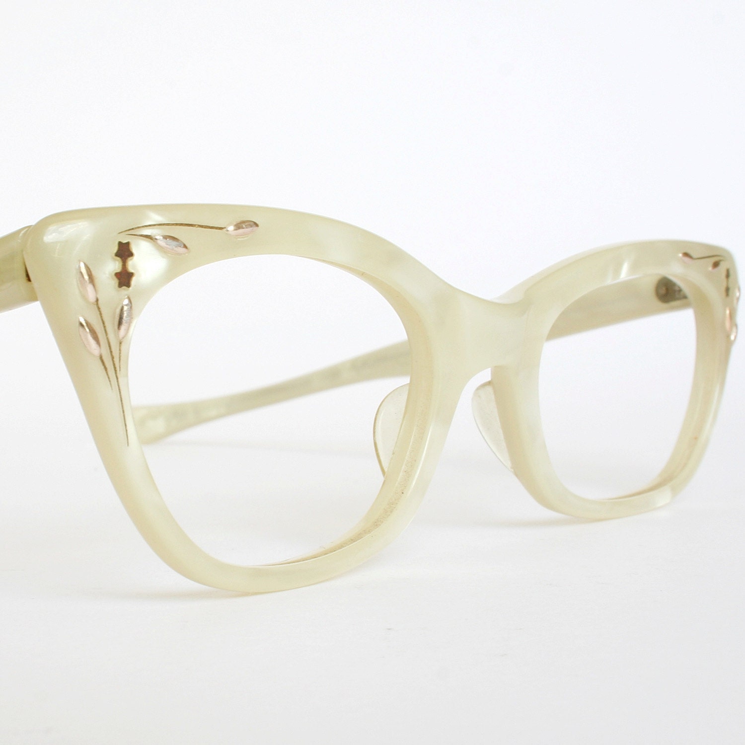 Vintage Cat Eye Glasses Mother Of Pearl With Gold Detailing 