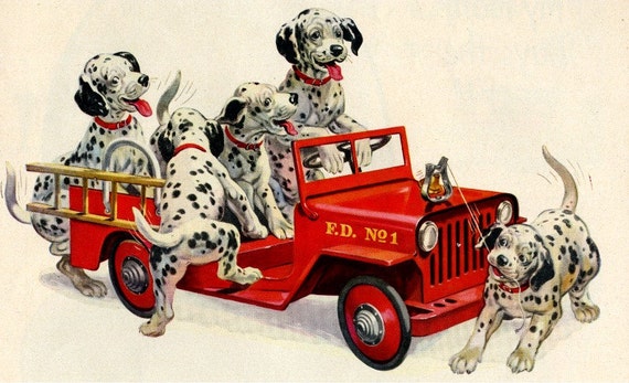 Items similar to vintage dalmatian puppies dogs fire truck