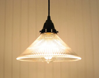 Glass PENDANT Light LARGE Holophane Cone